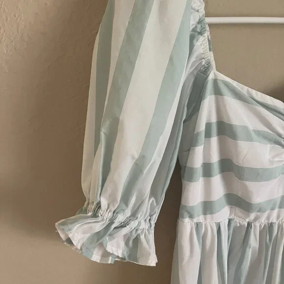 Abercrombie and Fitch Aqua and White Striped Ruffle Babydoll Maxi Dress XS - Picture 5 of 6